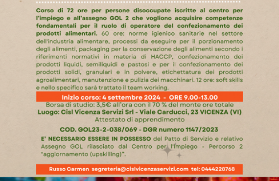 OPERATORE DEL CONFEZIONAMENTO DEI PRODOTTI ALIMENTARI - VICENZA