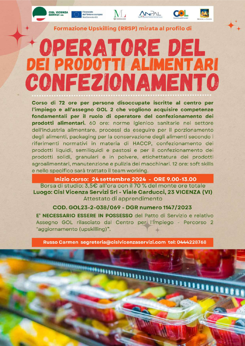 OPERATORE DEL CONFEZIONAMENTO DEI PRODOTTI ALIMENTARI - VICENZA